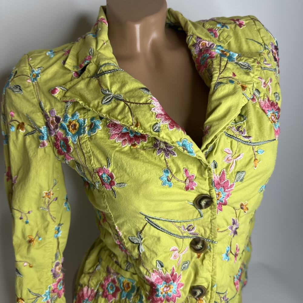 Johnny Was Green Floral Embroidered Button Up Jacket XS Y2K Cottagecore Boho - Picture 3 of 16